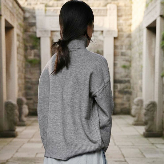 Elegant Commuter Knitted Long-Sleeve T-Shirt With A High Neck Pullover Sweater