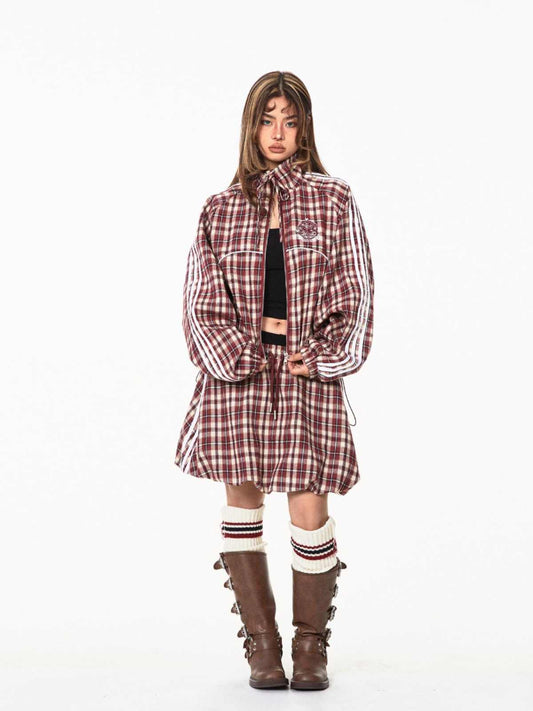 Sweet Cool Hot Girl Plaid Stitching Skirt Women