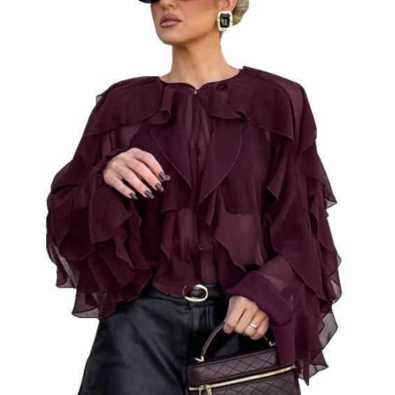 Fashionable High-end Layered Ruffle Blouse For Women