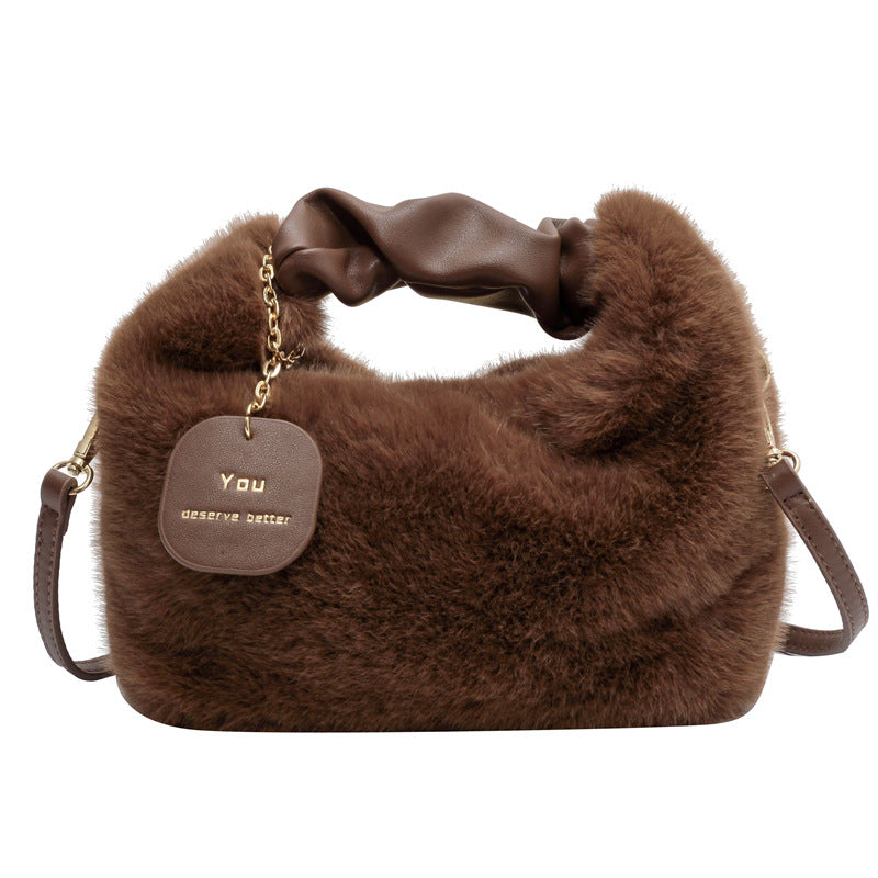 Women's Fashionable Pleated Plush One-shoulder Crossbody Bag