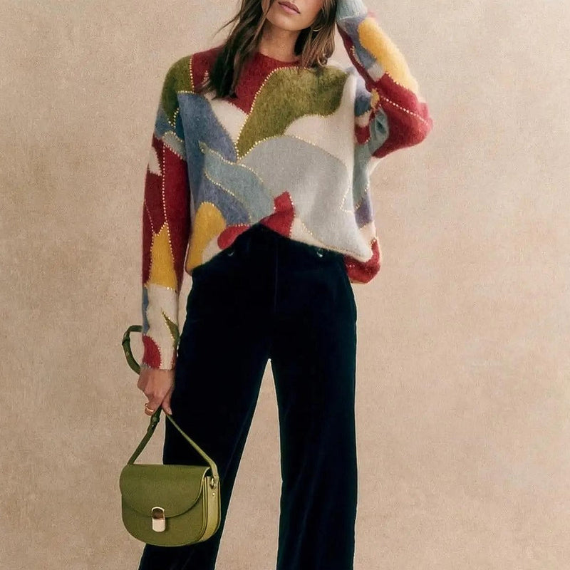 Casual Minimalist Patch Women's Pullover Sweater