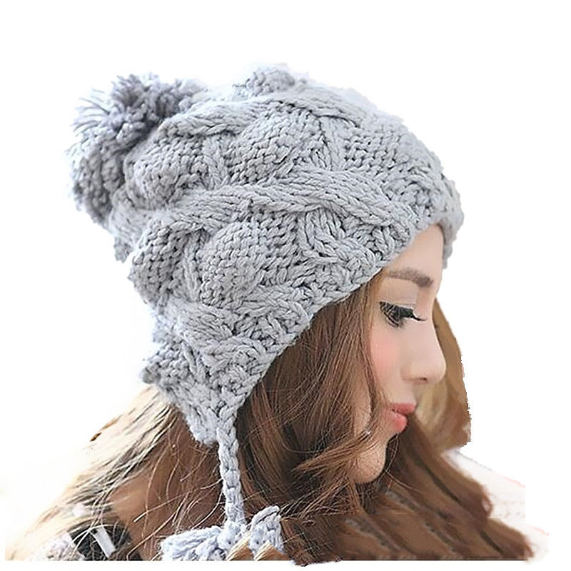 Women's Knitted Pineapple Flower Ear Protection Wool Hat