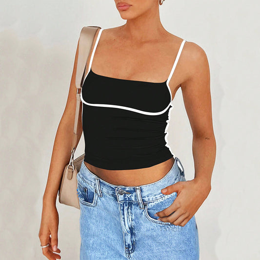 Women's Fashion Trendy Sexy Camisole Springsummer Color-block Design Versatile Sleeveless Top