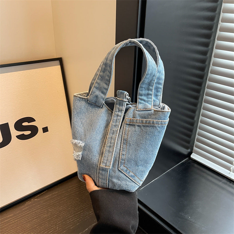 Lady's Fashion Denim Portable Bucket Bag