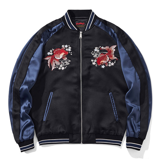 Embroidered Little Goldfish Tiger Mens Jacket Casual Outerwear