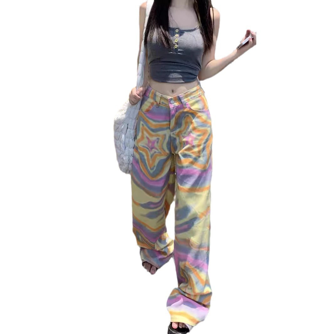 Real Shot Amerikansk Retro High Street Graffiti XINGX Rendering Jeans til Kvinder