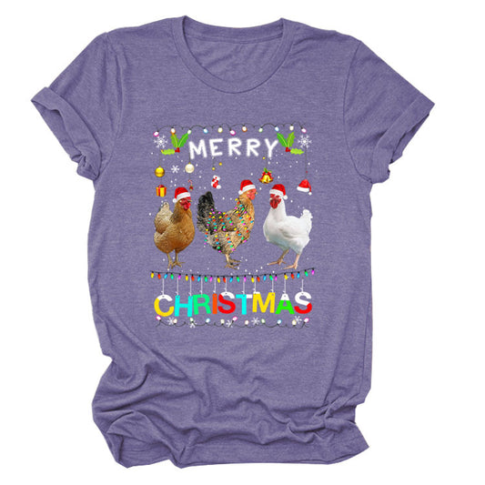 Europe And The United States Christmas Printed Casual Ladies Short-sleeved T-shirt