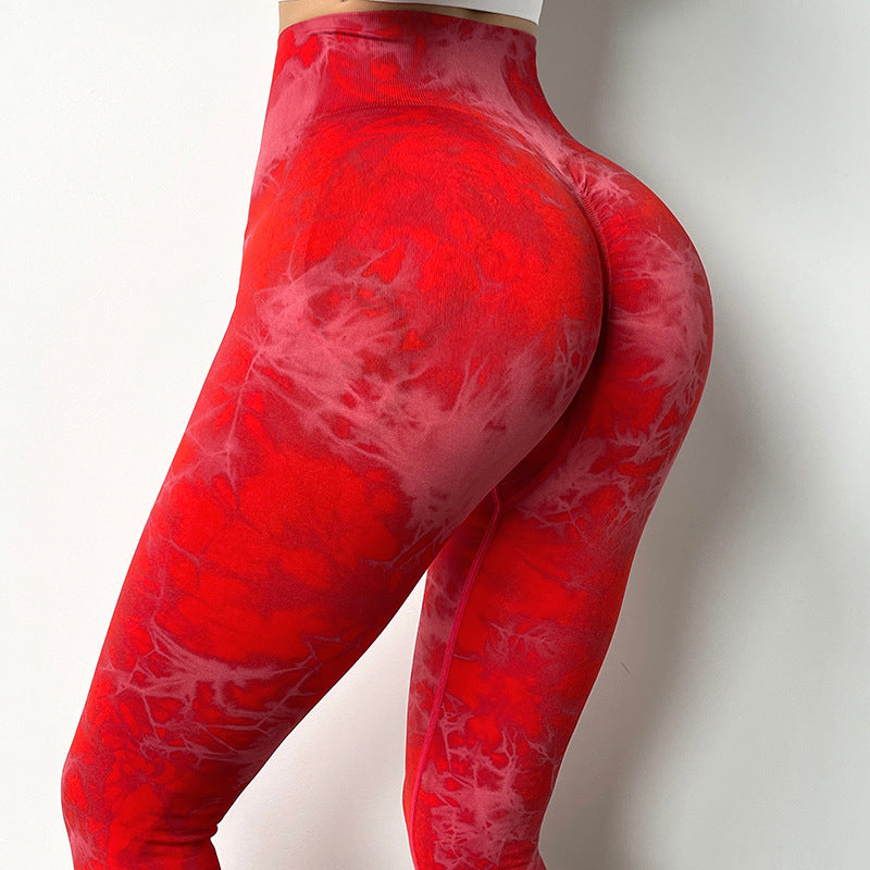 Tie-Dye Sømløse Strikkede Ferskenhofte Yogabukser
