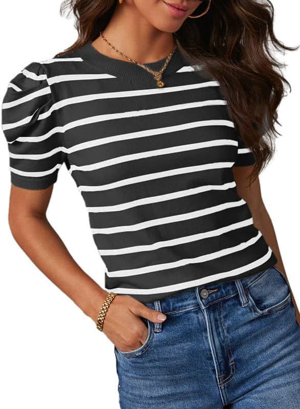 Womens Summer Casual Short-Sleeve Knitted Top
