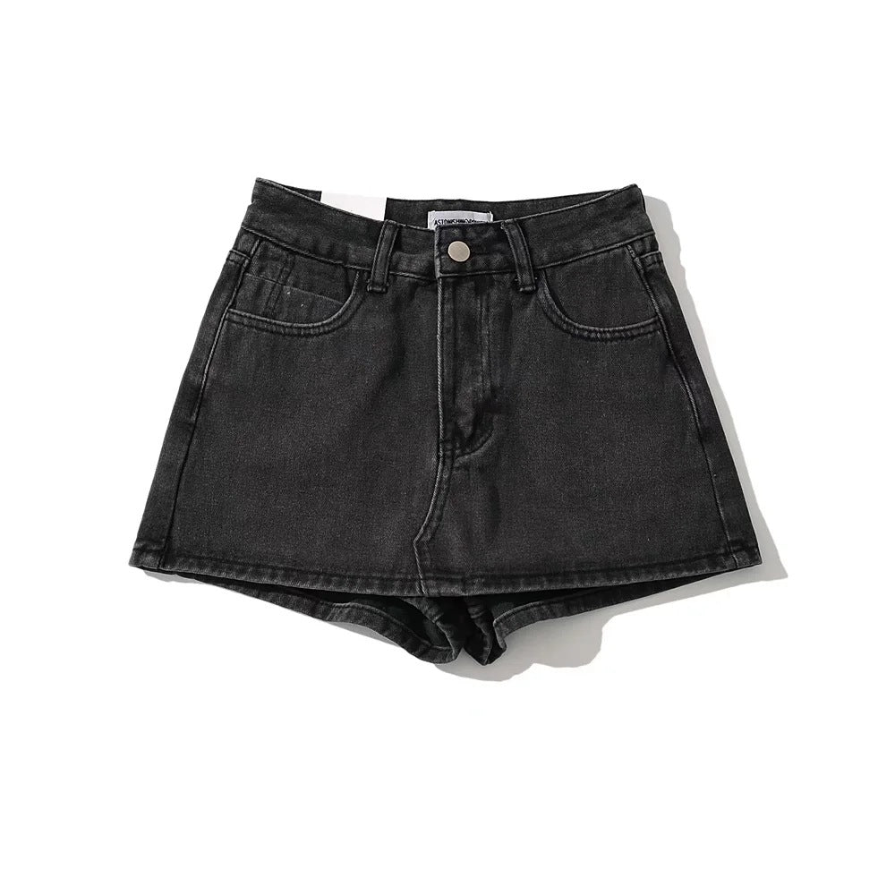 High Waist One Button Short Net Surface Denim Skirt