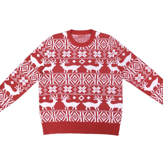 Jule-fawn print pullover strikket bundtrøje
