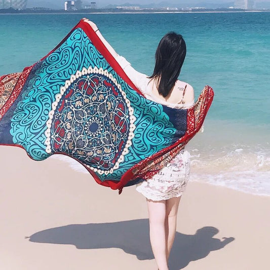 Ethnic Style Cotton And Linen Scarf Seaside Travel Oversized Beach Towel
