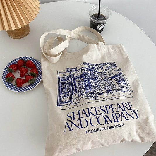 Shakespeare Bookstore Canvas Bag Blue Print