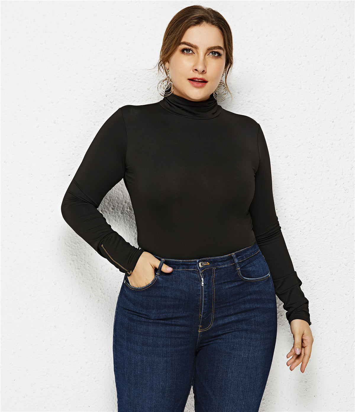 Long Sleeve Round Neck Zipper Bodysuit Fashion Bottoming Shirt