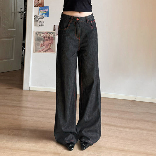 Retro Kontrastbroderede Originale Wide-leg Jeans til Kvinder