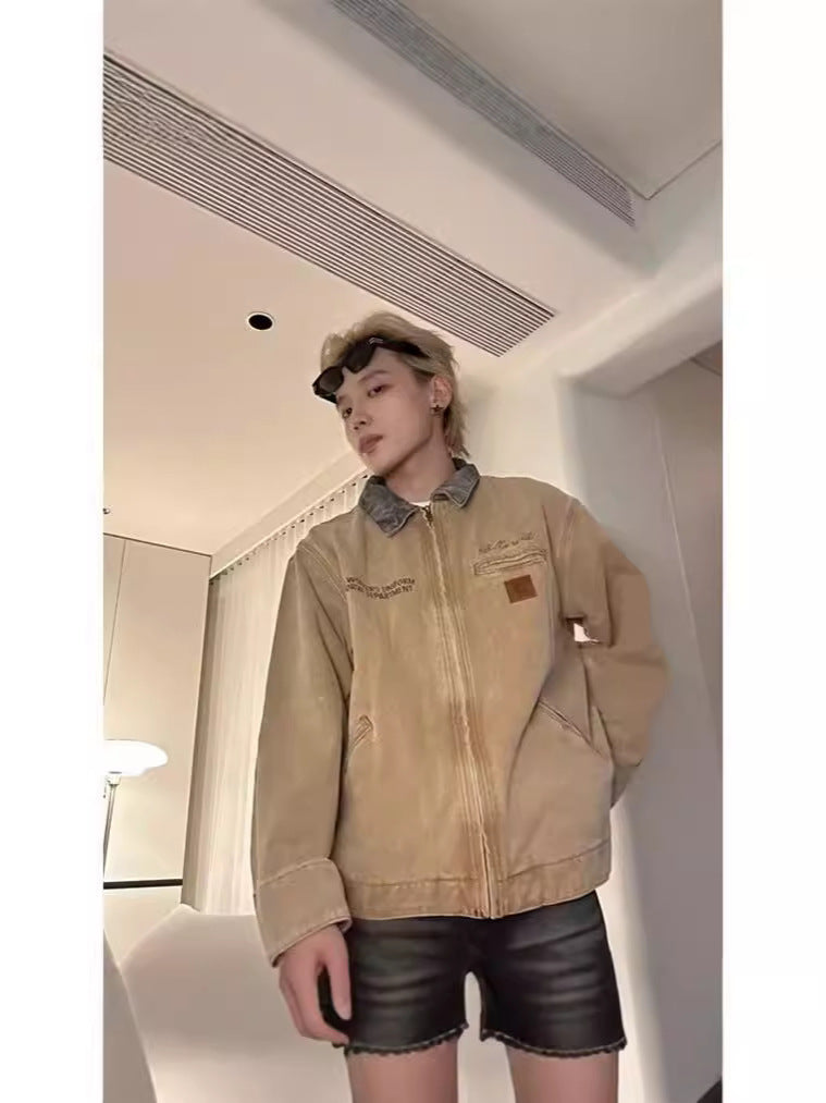 Amerikansk Retro Vasket Gammeldags Cowboy Kaha-stil Cargo Jakke Frakke