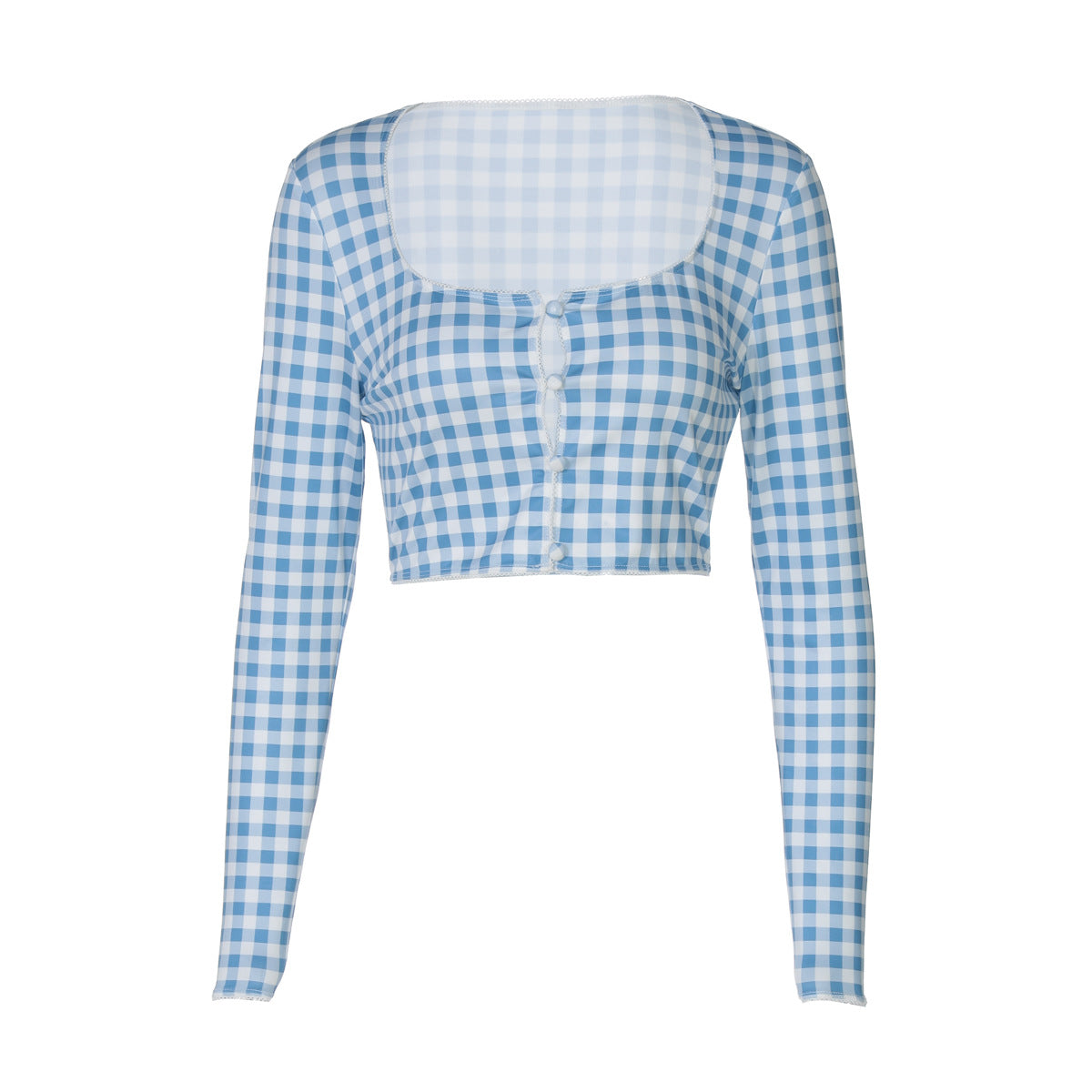 Plaid Printed Cardigan Breasted Slim Long Sleeve Top