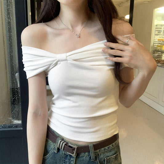 Summer Off-shoulder Sweet-and-spicy Cropped Top With Bow For Students