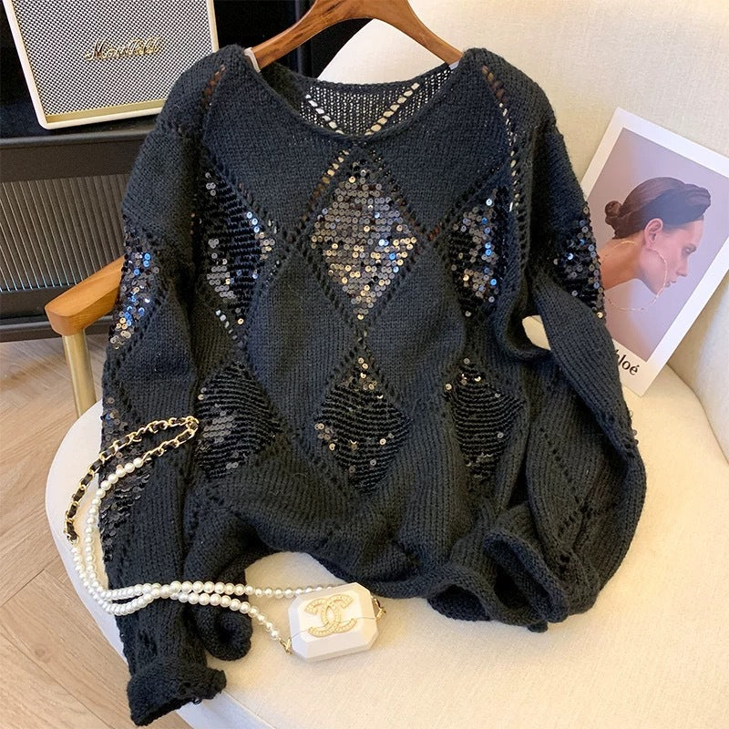 Idle Style Large Design Pullover Sequins Loose-fitting All-match Sweater