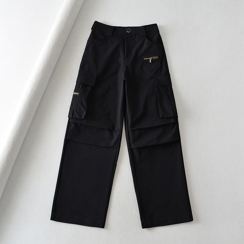 Retro High Waist Multi-pocket Cargo Pants Women