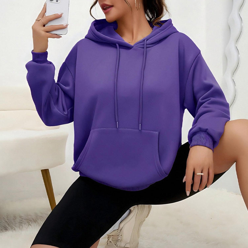 Alsidig Løs Sweatshirt med Snøre og Lomme Langærmet Dame