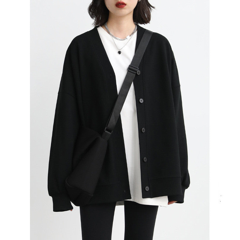 Casual Versatile Loose V-Neck Mid-Length Cardigan Jacket