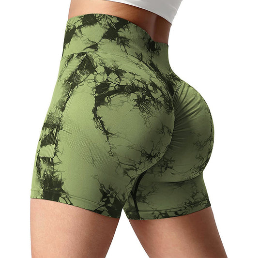 Sømløse Tie-dye Yoga High Waist Stramme Højelastiske Shorts