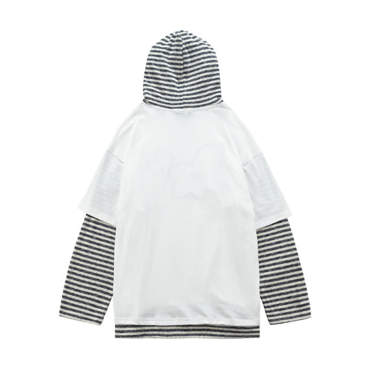 Womens Retro Long-Sleeve Striped Hoodie With Floral Embroidery