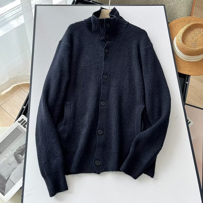 Ny strikket cardigan langærmet Shufulei løs rullekrave-sweaterjakke