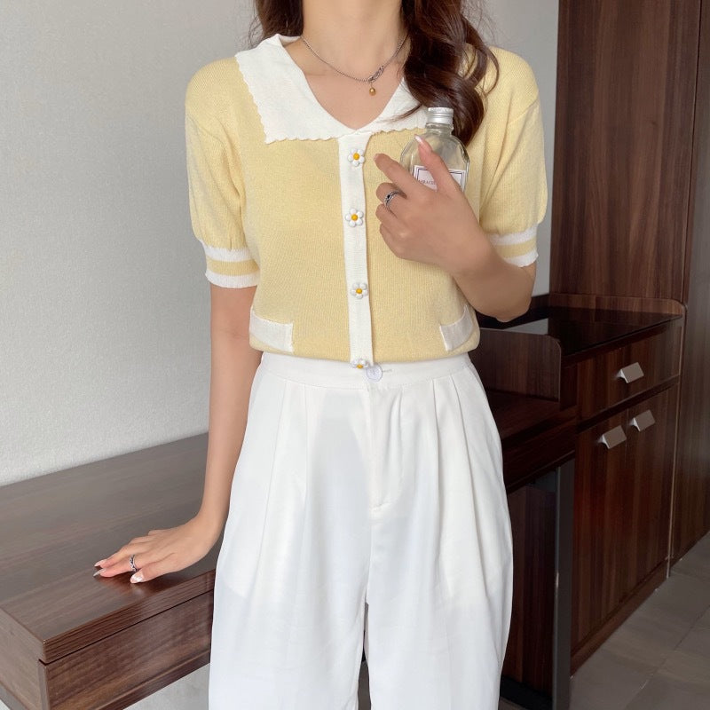 Womens Casual Versatile Top With Plum Blossom Decorative Buttons