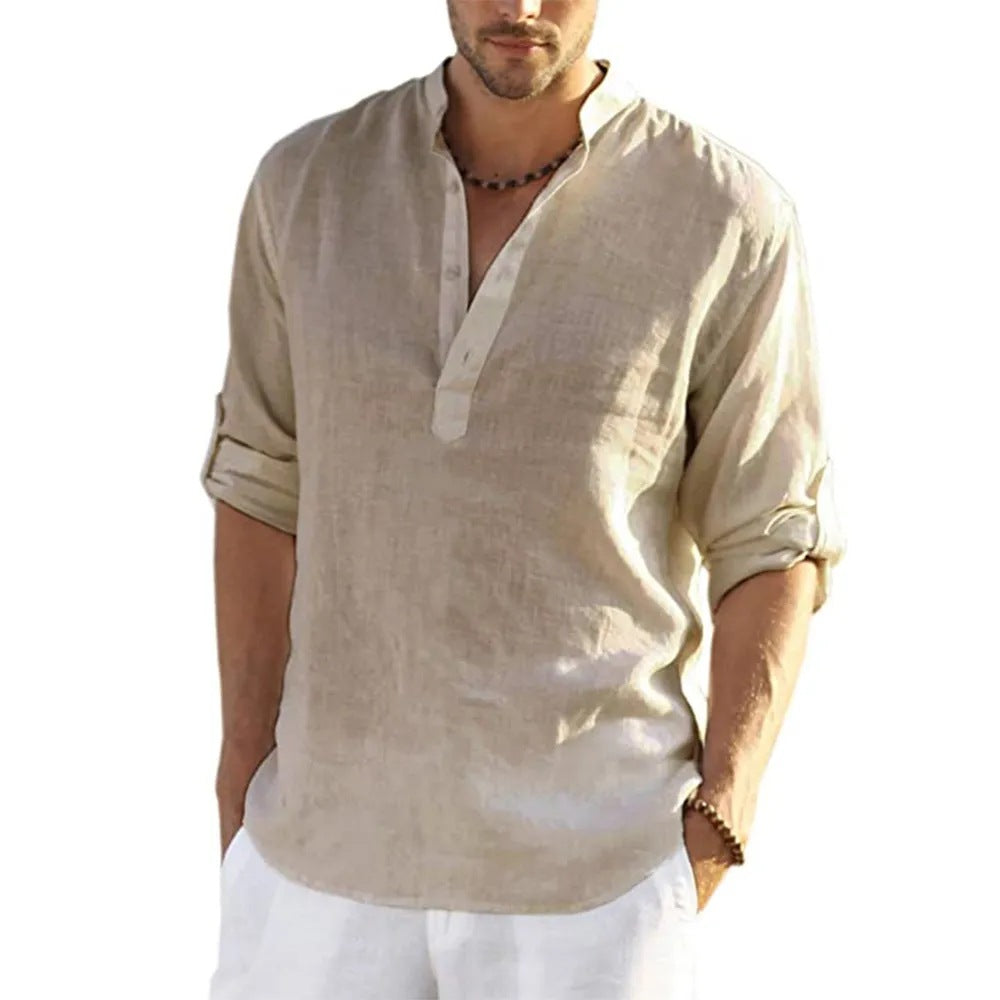 Casual Linen Shirt Solid Color