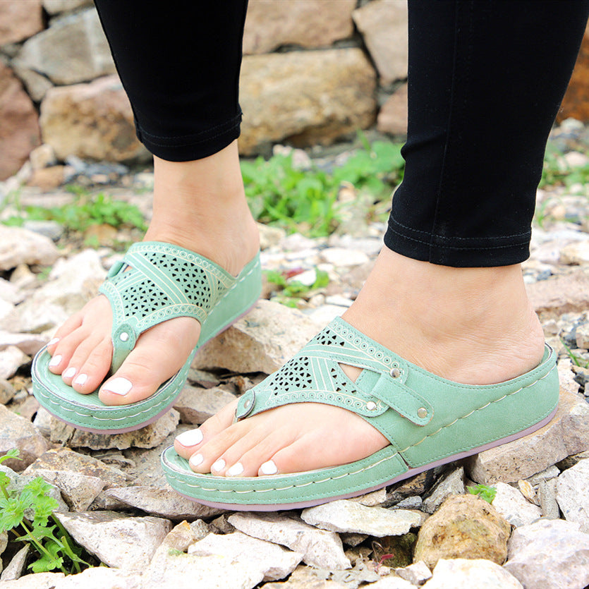 Explosive Multicolor Wedge Heel Large Size Flip Flops Hollow Women's Shoes