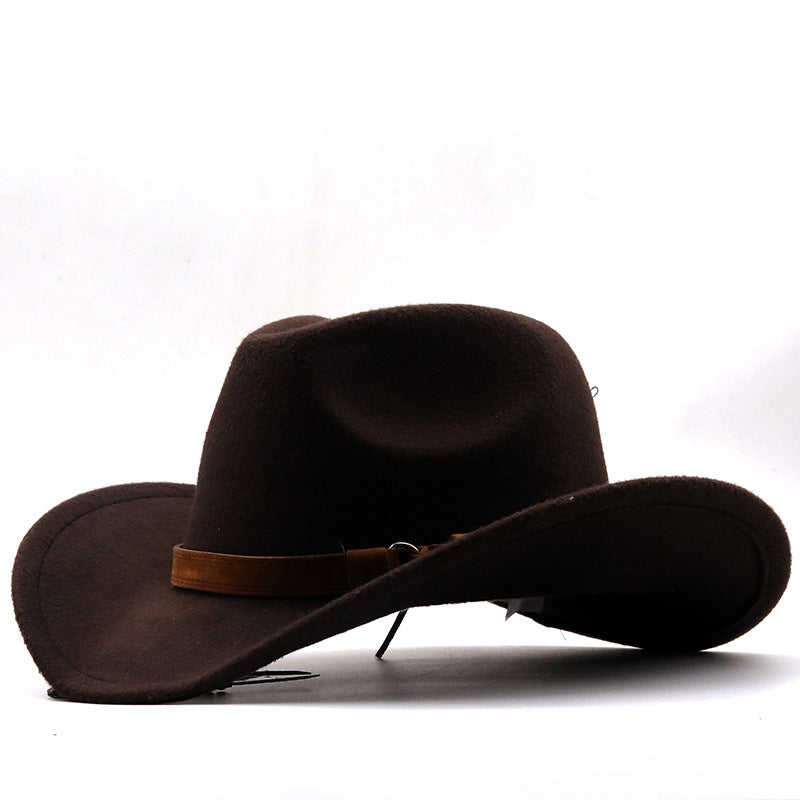 Casual Retro Belt Autumn And Winter Men's And Women's Woolen Western Cowboy Hat