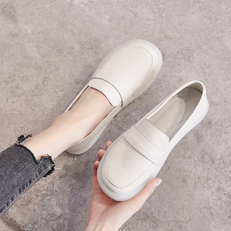 British All-match Leather Soft Sole White Shoes