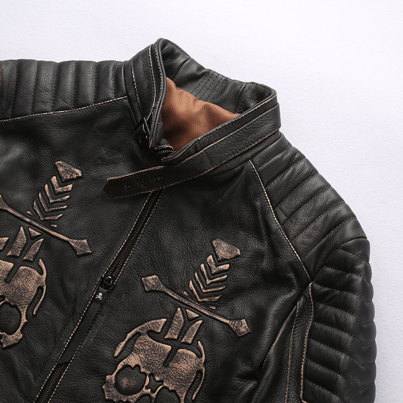Genuine Leather Jacket Men's Top Layer Cowhide Frayed Jacket