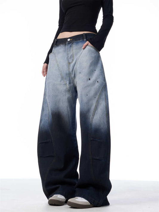 Gradient Tie-dye Machete Jeans Brede Benbukser til Kvinder