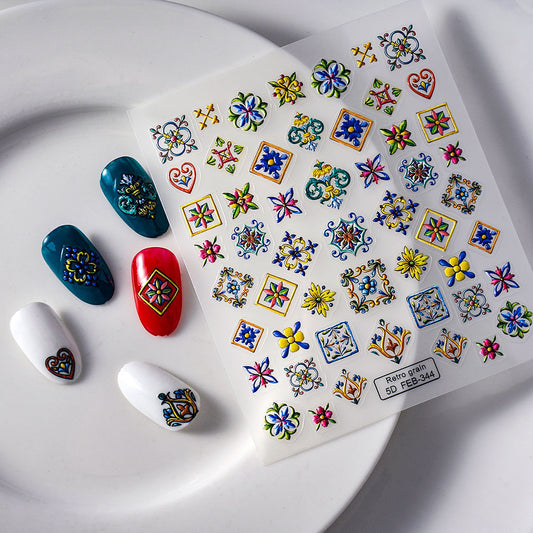 5D Three-dimensional Painted Ethnic Style Nail Sticker