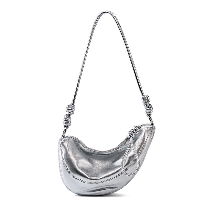 Fuldkorns Lammeskind Croissant Ægte Læder Sadeltaske Underarms Crossbody Taske