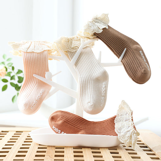 Children's Tube Glue Dispensing Non-slip Room Socks Lace