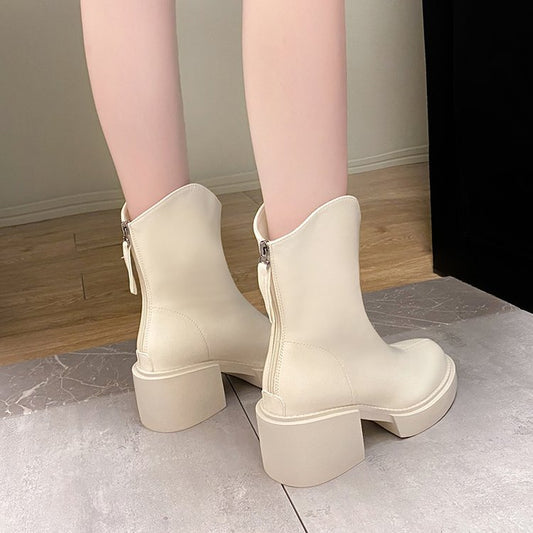 British Style Thick-soled Rear Zipper Chimney Spring And Autumn Boots