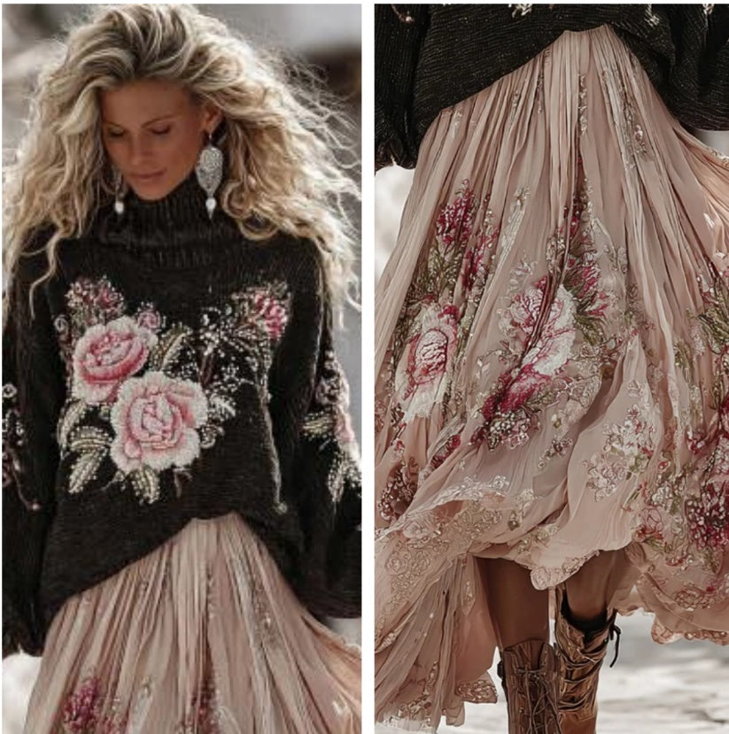 Relaxed Loose-fitting V-neck Pullover With Heavy-duty Print High-end Style