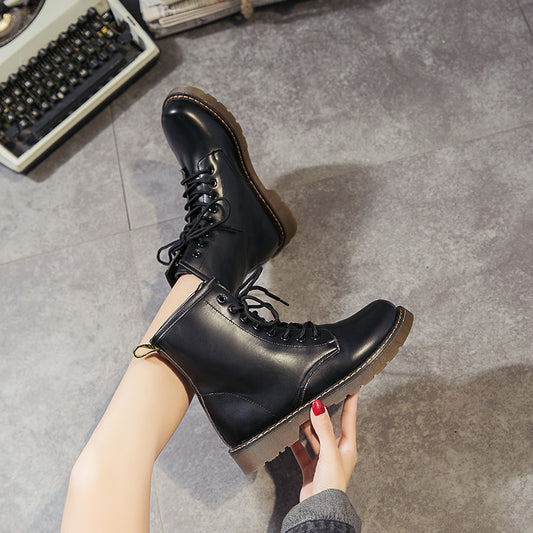 Stylish Round-toe Lace-up Chunky-soled Womens Casual All-match Dr Martens-style Boots