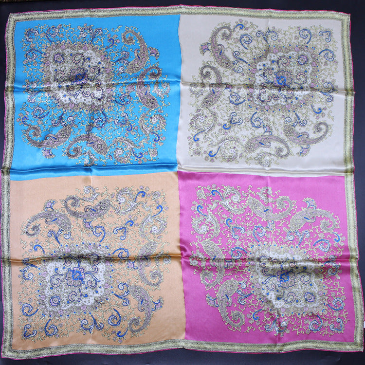 Four Compartment Stitching Heavy Silk Big Square Scarf Shawl