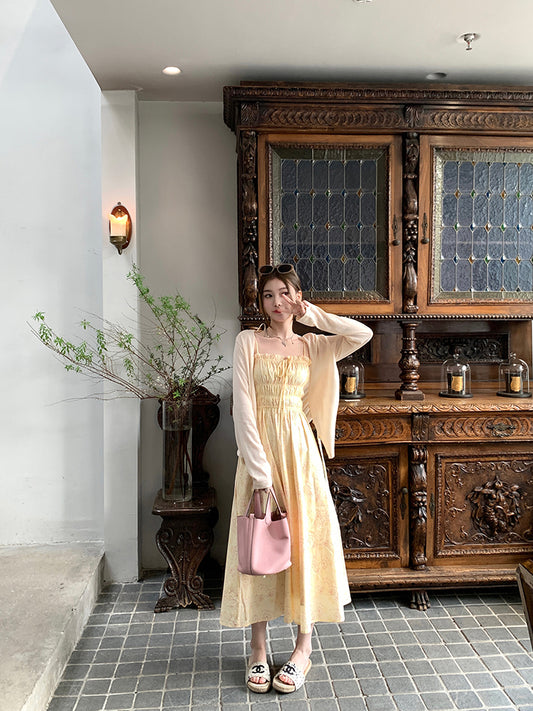 Yellow Floral Suspender Dress For Children