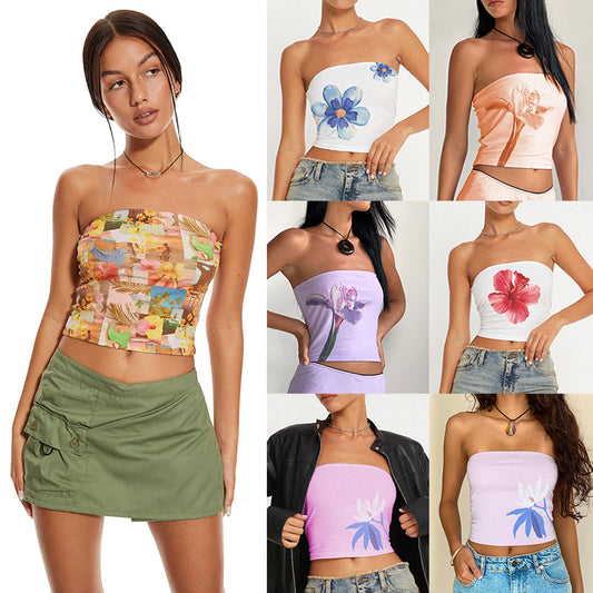 Y2g Printing Tube Top Short Vest European And American Sweet And Spicy