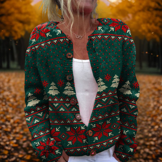 Loose 3D Print Thick Knit Cardigan Coat