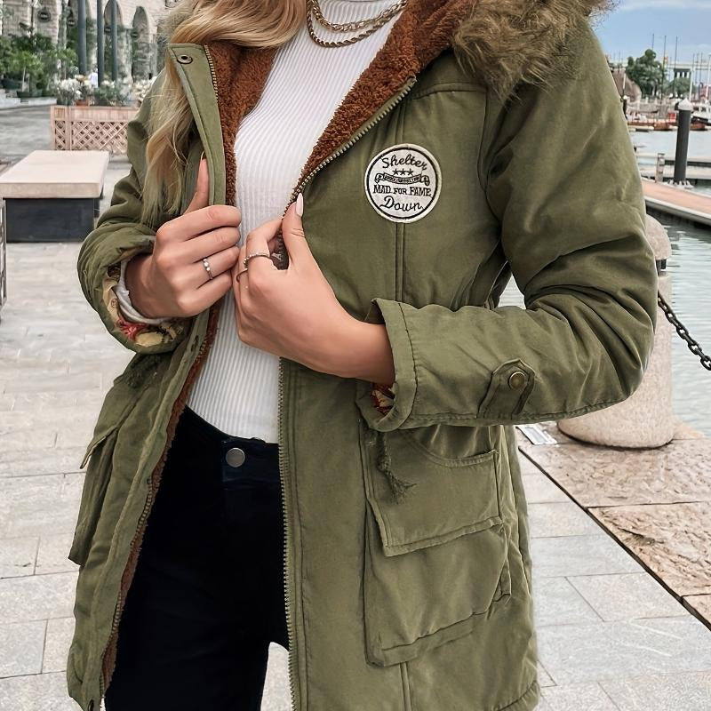 European And American Hooded Drawstring Slim Casual Jacket Coat For Women Mid-length
