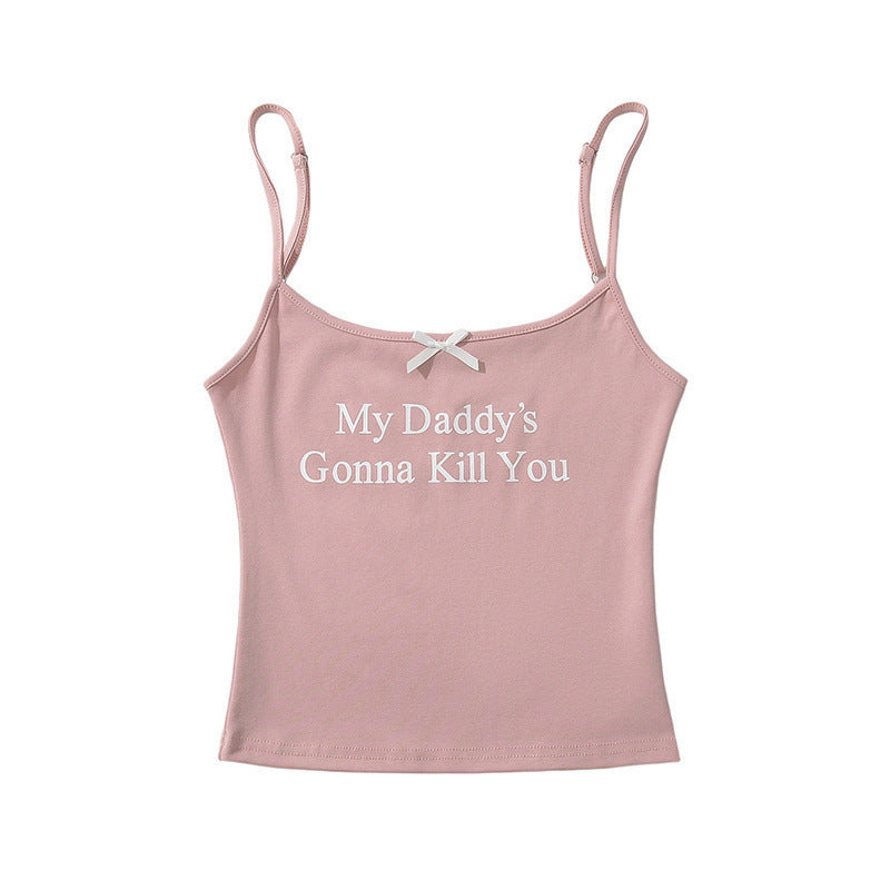 Printed Bowknot Decoration Small Sling Summer New Sweet And Spicy Slim-fit Short Bottoming Vest