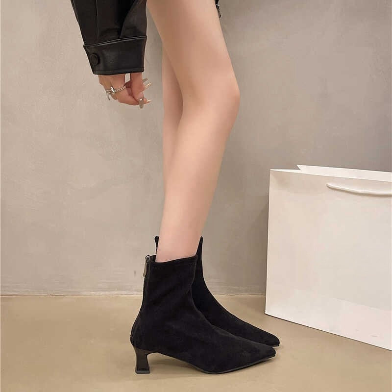 Slim High-heel Leopard Print Pointed Toe Stylish Short Boots For Women