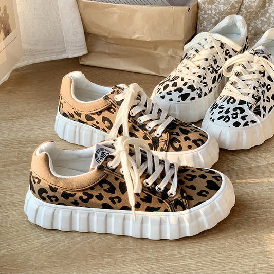 Leopard Print Canvas Shoes Female Korean Ins Style Student Wild Big